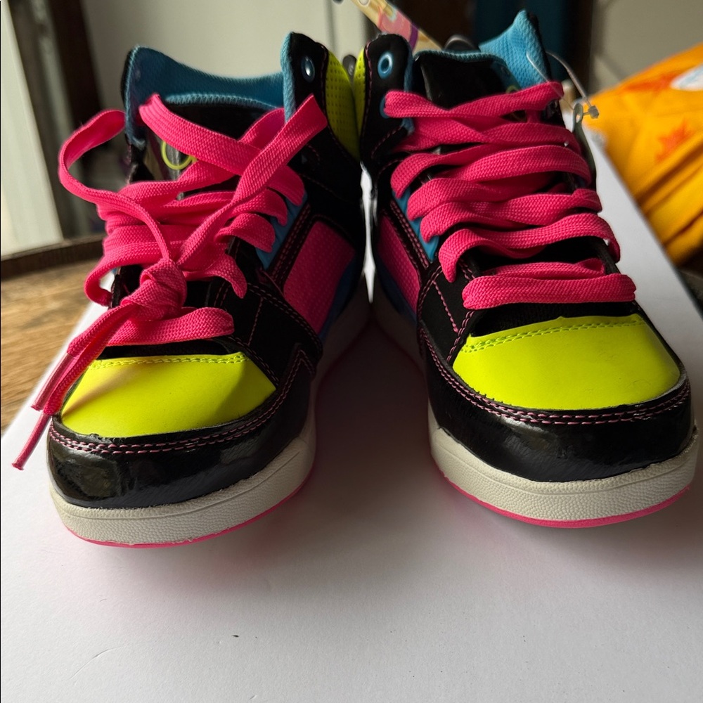 OP Kids Neon Yellow, Hot Pink & Teal High-Top Sneakers - Picture 2 of 10